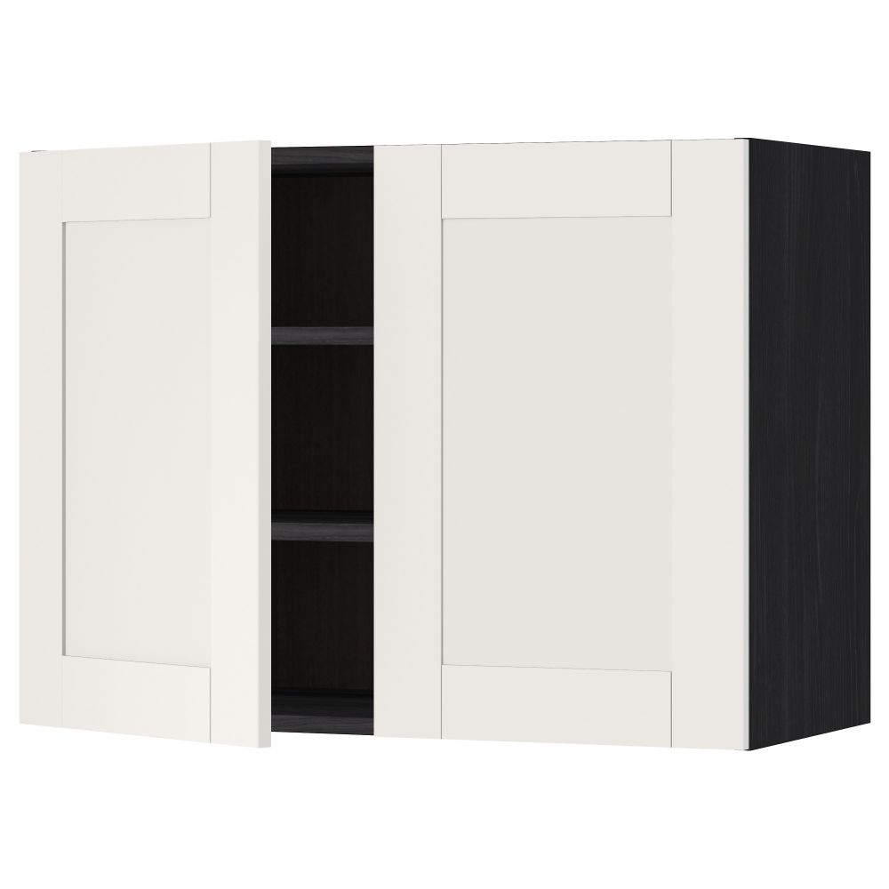 Навесной шкаф с полками, 2 дверцы МЕТОД, черный, Сэведаль белый - схема-чертеж с размерами