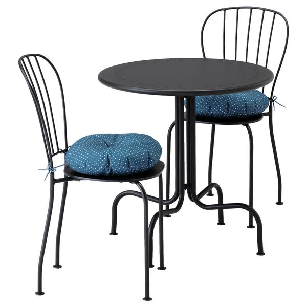 Стол + 2 стула, для сада ЛЭККЭ, серый, Иттерон синий - фото 1