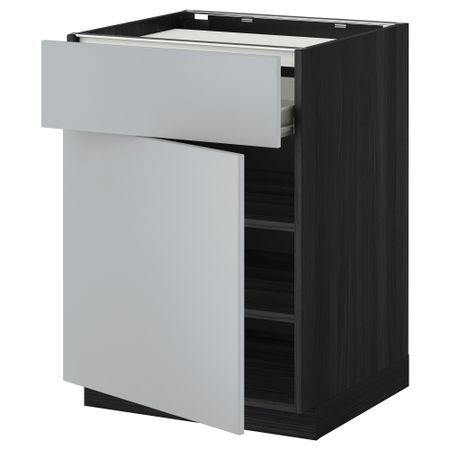 Напольный шкаф для варочной панели, ящик, полка, дверцы МЕТОД / ФОРВАРА, черный, Веддинге серый