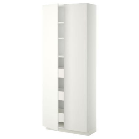 Высокий шкаф с ящиками, 2 дверцы МЕТОД / МАКСИМЕРА, белый, Хэггеби белый (80x37x200 см)