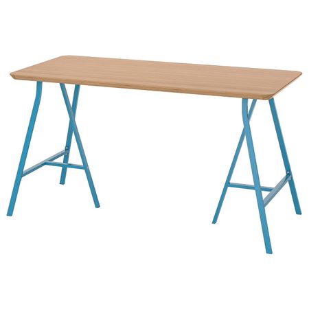 Стол, бамбук/синий 140x65 см IKEA HILVER ХИЛВЕР / LERBERG ЛЕРБЕРГ 593.308.76