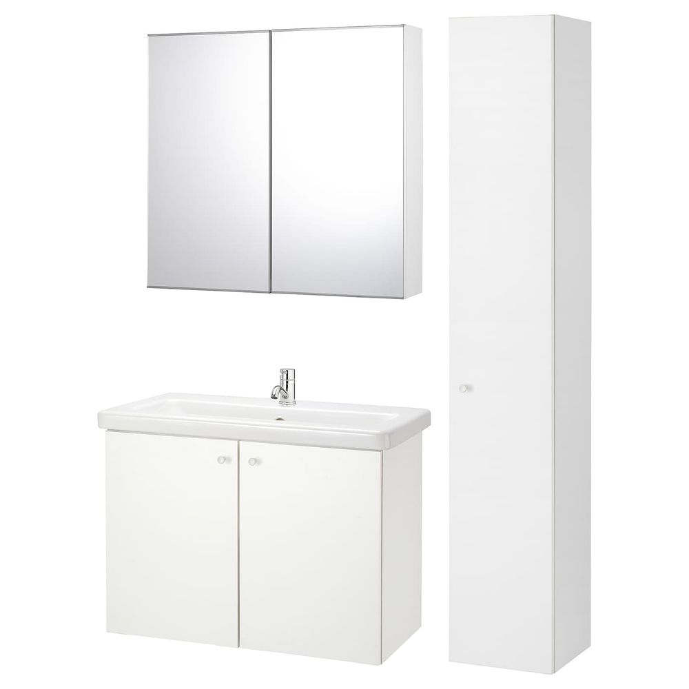 Комплект мебели для ванной,8 предм., белый/ПИЛКОН смеситель 84x43x65 см IKEA FISKÅN ФИСКОН / TVÄLLEN ТВЭЛЛЕН 494.373.64 - фото 1
