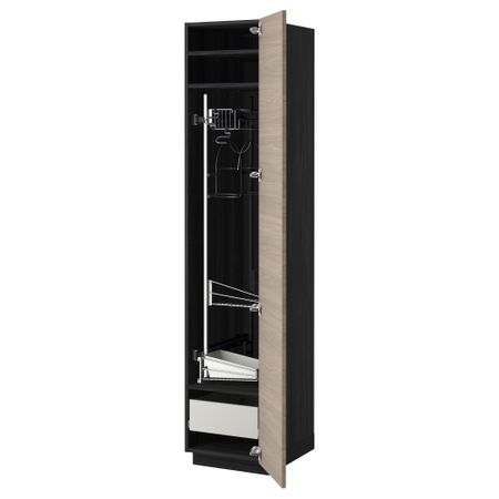 Высокий шкаф с отделением для аксессуаров, для уборки МЕТОД / ФОРВАРА, черный, Брокхульт светло-серый