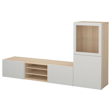 Шкаф для ТВ, комбинированный, стекляные дверцы, 240x42x129 см, под беленый дуб, Lappviken светло-серый прозрачное стекло IKEA