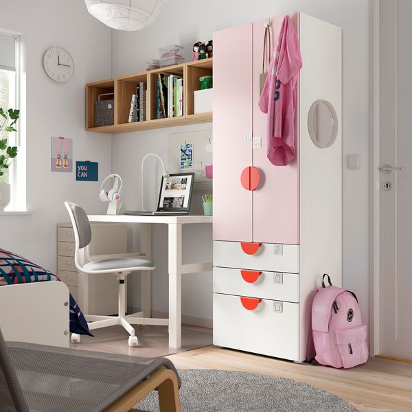 Гардероб, 60x42x181 см, белый бледно-розовый с 3 ящиками IKEA PLATSA ПЛАТСАA ПЛАТСА, SMÅSTAD СМОСТАД 994.262.21 - фото 4