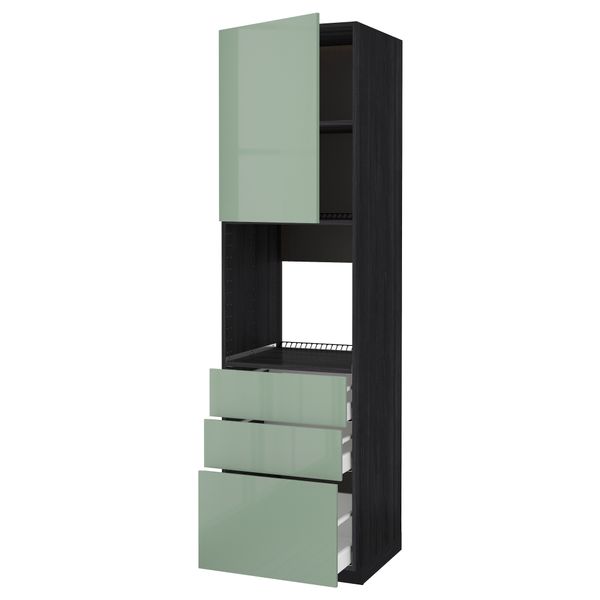 Высокий шкаф для духовки/дверь/3 ящика МЕТОД / МАКСИМЕРА, черный, Калларп светло-зеленый - схема-чертеж с размерами