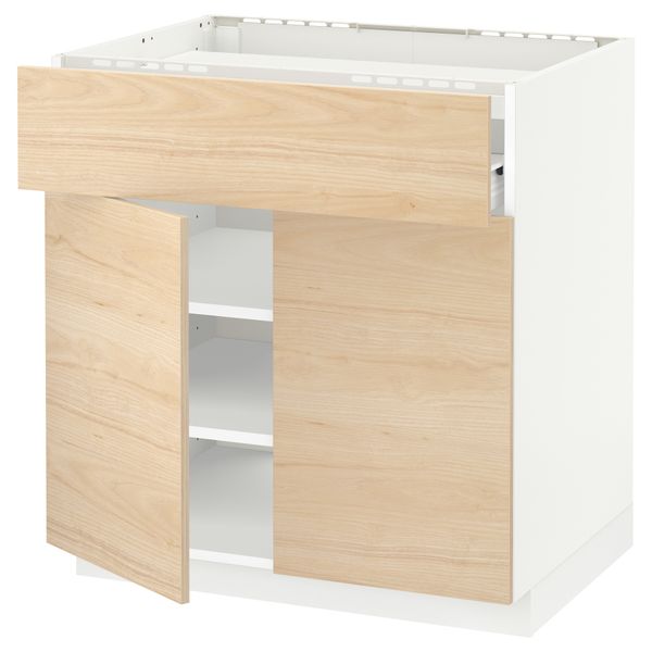 Напольный шкаф для варочной панели, ящик, полка, 2 дверцы МЕТОД / ФОРВАРА, белый, Аскерсунд под светлый ясень (80x60 см) - схема-чертеж с размерами