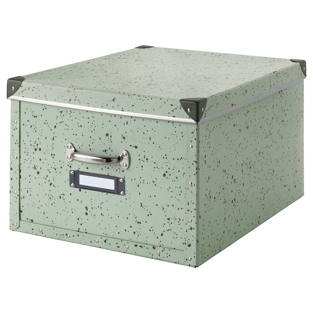 Коробка с крышкой ФЬЕЛЛА, светло-зеленый, в горошек (40x56x28 см) - фото 1