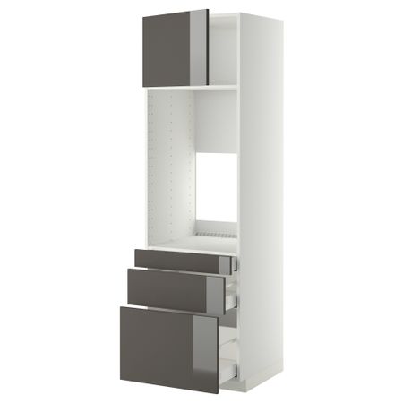 Высокий шкаф для двойной духовки, 3 ящика, дверца МЕТОД / МАКСИМЕРА, белый, Рингульт серый