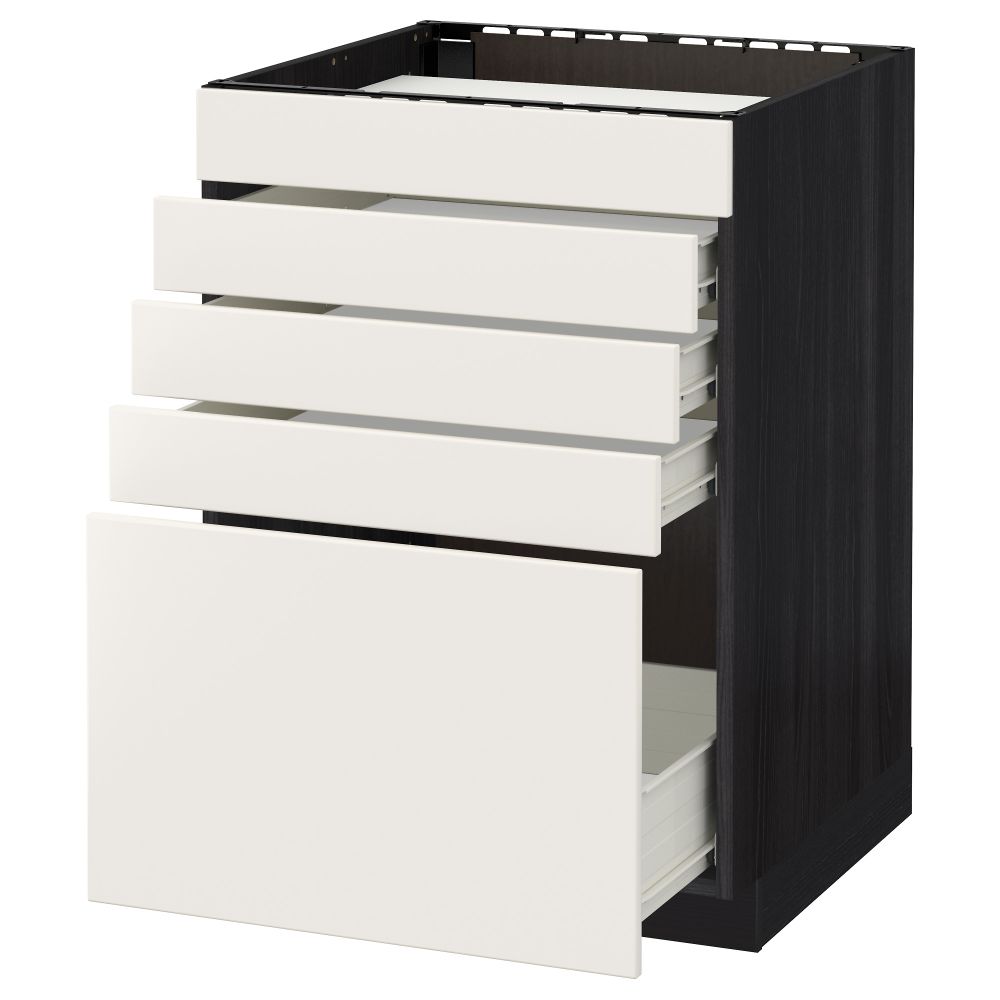 Напольный шкаф для варочной панели, 5 фасадов, 4 ящиков МЕТОД / ФОРВАРА, черный, Веддинге белый - схема-чертеж с размерами