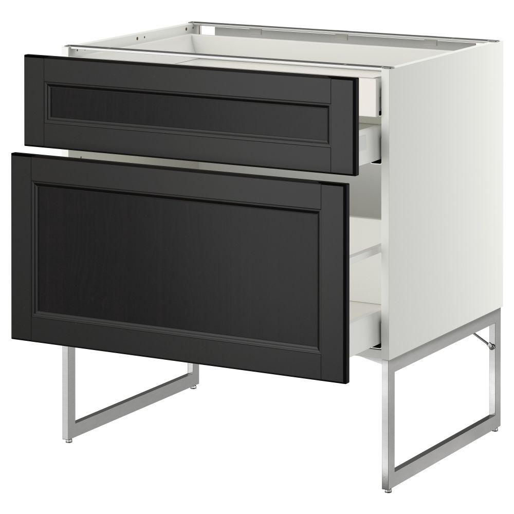 Напольный шкаф 2 фронтальных панели, 2 нижних,1 встроенный ящик МЕТОД / МАКСИМЕРА, белый, Лаксарби черно-коричневый - схема-чертеж с размерами