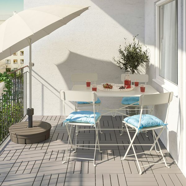 Стол + 4 складных стула, для/сада, бежевый/Куддарна синий IKEA САЛЬТХОЛЬМЕН 492.863.60 - фото 2