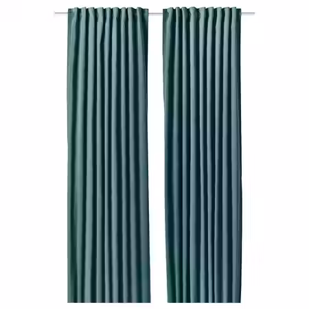 SANELA Гардины, 2 шт. - темно серо-бирюзовый/с лентой 140x300 см
