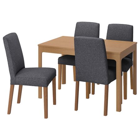 Стол и 4 стула, под дуб/Гуннаред классический серый 120/180 см IKEA EKEDALEN ЭКЕДАЛЕН / BERGMUND БЕРГМУНД 394.084.80