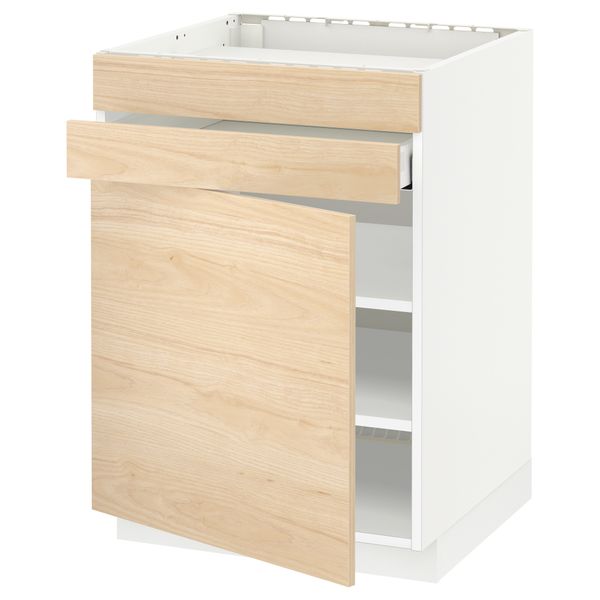 Напольный шкаф для варочной панели, доводчик, 2 фасада, 1 ящик МЕТОД / МАКСИМЕРА, белый, Аскерсунд ясень под светлый ясень - схема-чертеж с размерами