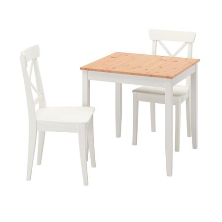 Стол и 2 стула, светлая морилка антик белая морилка/белый 74x74 см IKEA LERHAMN ЛЕРХАМН / INGOLF ИНГОЛЬФ 194.829.80