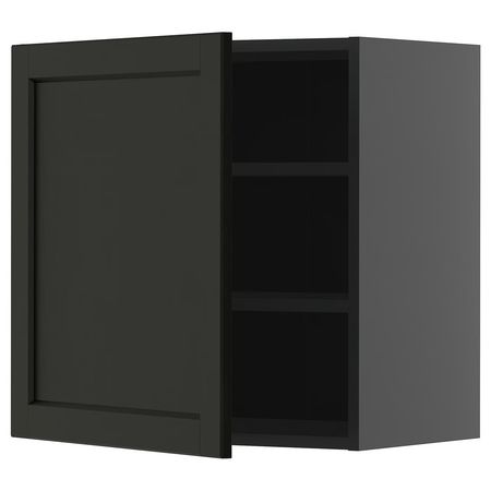 METOD Навесной шкаф с полками - черно-серый/Lerhyttan черная морилка 60x60 см