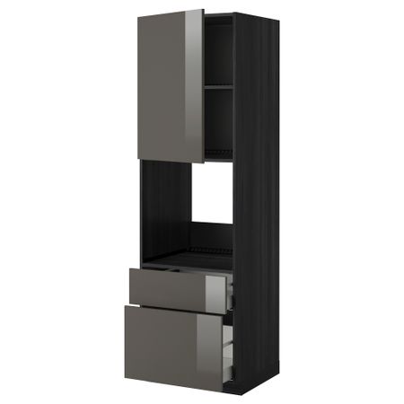 Высокий шкаф для духовки + дверь, 2 ящика МЕТОД / МАКСИМЕРА, черный, Рингульт серый