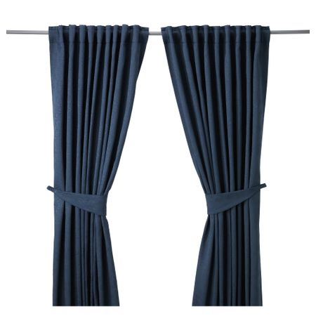 Гардины с прихватом, 1 пара БЛЕКВИВА, синий (145x300 см)