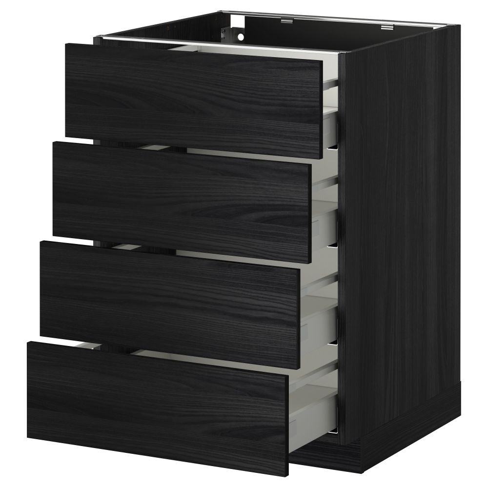 Напольный шкаф 4 фронтальных панели, 4 ящика МЕТОД / МАКСИМЕРА, черный, Тингсрид черный - схема-чертеж с размерами