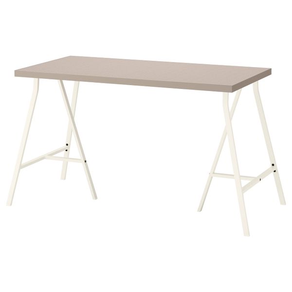 Стол, геометрический бежевый, белый, 120x60 см IKEA ЛИННМОН / ЛЕРБЕРГ 792.793.58 - фото 1