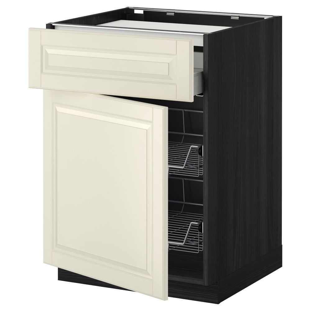 Напольный шкаф для варочной панели, ящик, 2 проволочных корзины МЕТОД / МАКСИМЕРА, черный, Будбин белый с оттенком (60x60 см) - фото 1