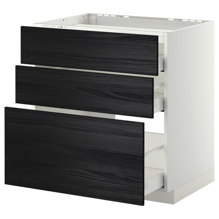Напольный шкаф, 3 фронтальных панели/3ящика, белый, Тингсрид черный 80x60 см IKEA МЕТОД / МАКСИМЕРА 792.356.23