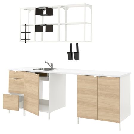Кухня, белый, под дуб, 243x63.5x222 см IKEA BEGIVENHET БЕГИВЕНХЕТ 293.378.03