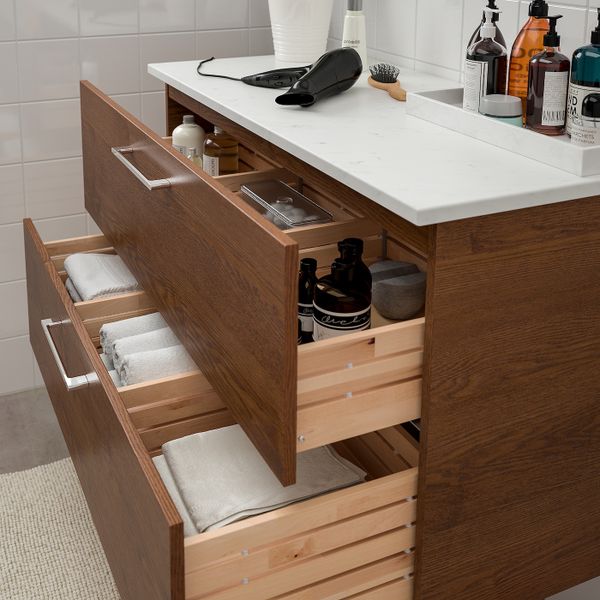 Шкаф для раковины с 2 ящ, под коричневый мореный ясень/под мрамор 102x49x60 см IKEA GODMORGON ГОДМОРГОН / TOLKEN ТОЛКЕН - фото 3