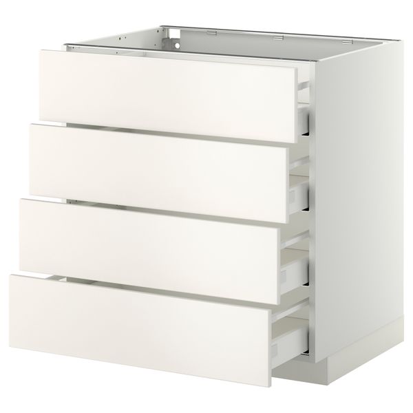 Напольный шкаф 4 фронтальных панели, 4 ящика МЕТОД / МАКСИМЕРА, белый, Веддинге белый - схема-чертеж с размерами