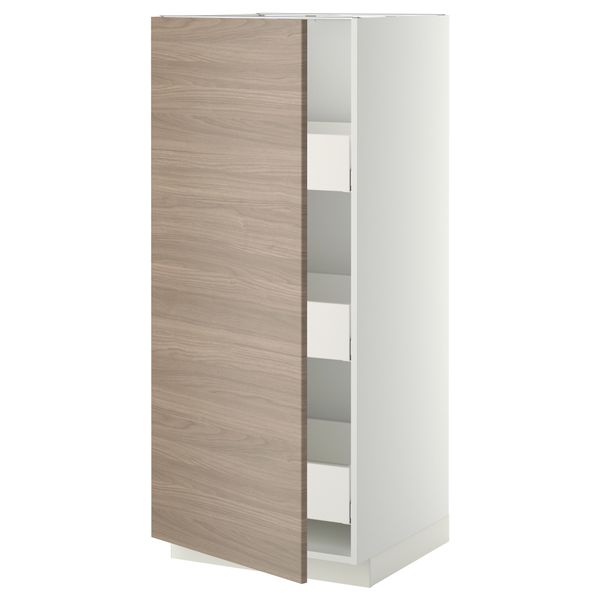 Высокий шкаф с ящиками МЕТОД / МАКСИМЕРА, белый, Брокхульт светло-серый - фото 1