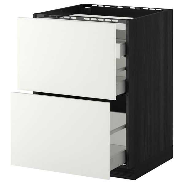 Напольный шкаф, 2 фронтальных панели, 3 ящика МЕТОД / МАКСИМЕРА, черный, Хэггеби белый - схема-чертеж с размерами