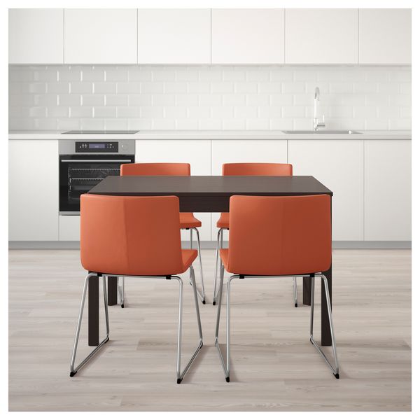 Стол и 4 стула ЭКЕДАЛЕН / БЕРНГАРД, темно-коричневый, Мьюк оранжевый (120/180 см) - фото 2
