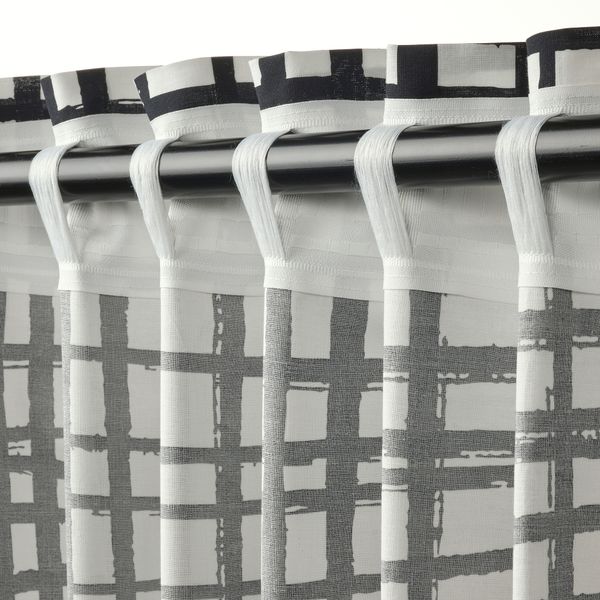 Гардины, 2 шт., белый, черный, 145x300 см IKEA GRÖNKATTFOT 905.830.98 - схема-чертеж с размерами