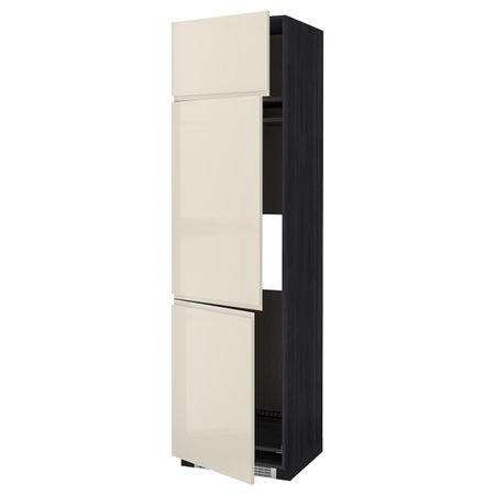 Высокий шкаф для холодильника или морозильника, с 3 дверями, черный, Воксторп глянцевый светло-бежевый 60x60x220 см IKEA МЕТОД