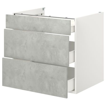 Напольный шкаф с 3 ящиками, 80x62x75 см, белый, под бетон IKEA BEGIVENHET БЕГИВЕНХЕТ 293.209.25