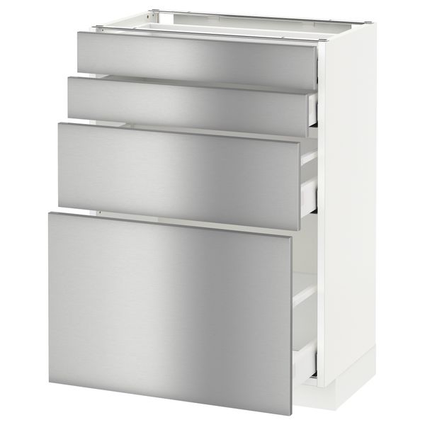 Напольный шкаф 4 фронтальных панели, 4 ящика МЕТОД / МАКСИМЕРА, белый, Гревста нержавеющ сталь - схема-чертеж с размерами