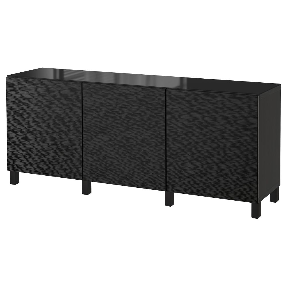 Комбинация для хранения с дверцами БЕСТО, черно-коричневый, Лаксвикен черный (180x40x74 см) - фото 1