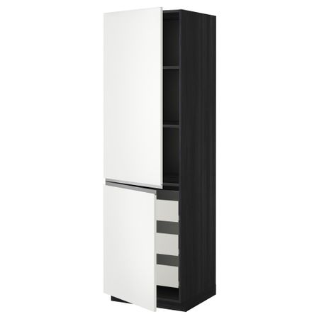 Высокий шкаф + полки, 3 ящика, 2 дверцы МЕТОД / ФОРВАРА, черный, Нодста белый