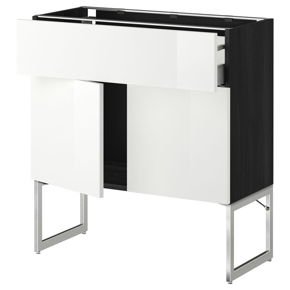 Напольный шкаф, полки, ящик, 2 двери МЕТОД / МАКСИМЕРА, черный, Рингульт белый - схема-чертеж с размерами