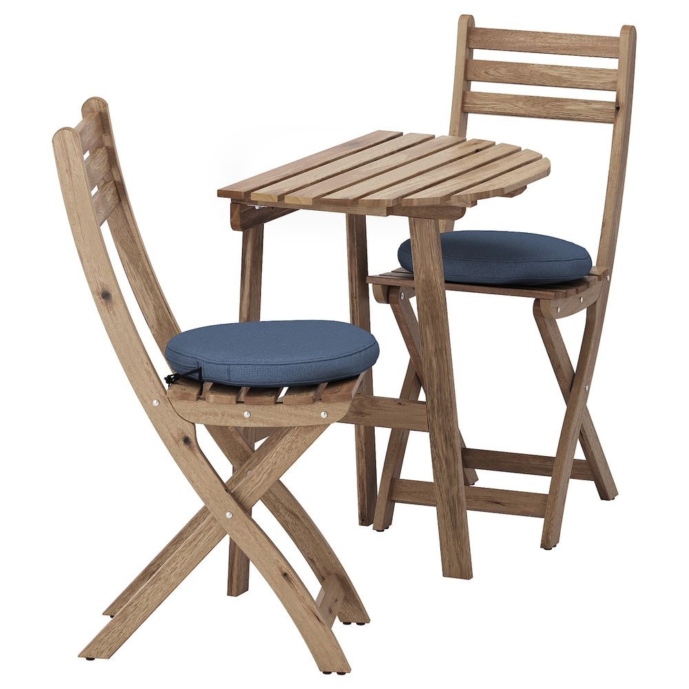 Стол + 2 складных стула, для/сада, серо-коричневая морилка/ФРЁСЁН/ДУВХОЛЬМЕН синий IKEA АСКХОЛЬМЕН 192.623.27 - фото 1