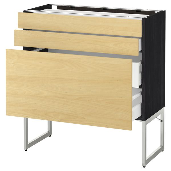 Напольный шкаф 3 фронтальных панели, 2 нижних, 2 средних ящика МЕТОД / МАКСИМЕРА, черный, Тингсрид береза - схема-чертеж с размерами