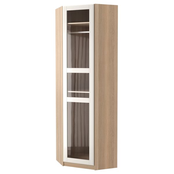 Гардероб угловой ПАКС, под беленый дуб, Тисседаль белый прозрачное стекло - схема-чертеж с размерами