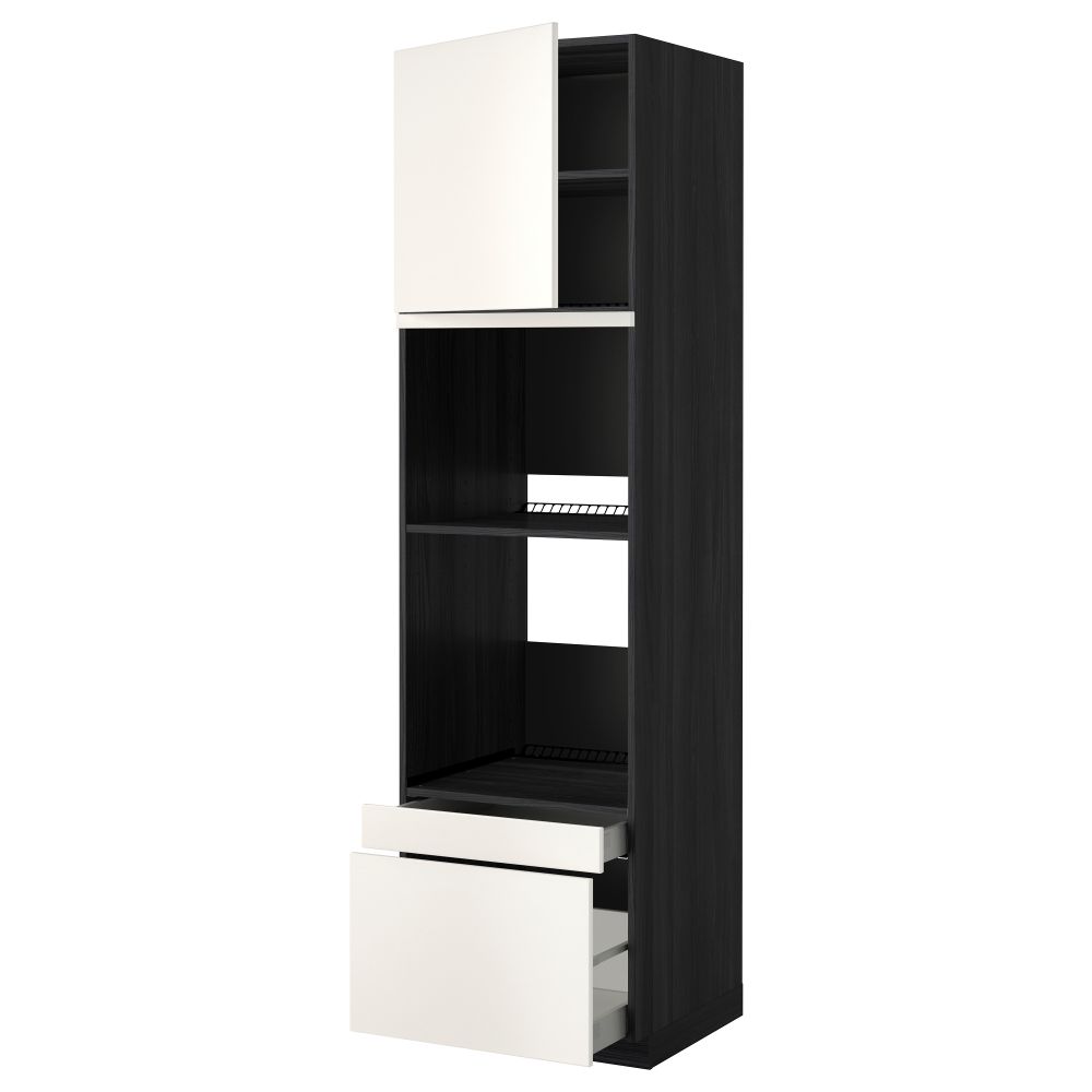 Высокий шкаф для духовки комбинированный, духовка + дверца, 2 ящика МЕТОД / МАКСИМЕРА, черный, Веддинге белый - фото 1