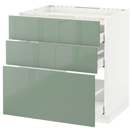 Напольный шкаф, 3 фронтальных панели/3ящика, белый, Калларп светло-зеленый, 80x60 см IKEA МЕТОД / МАКСИМЕРА 592.459.20