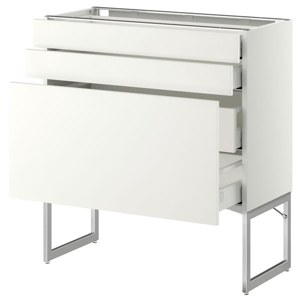 Напольный шкаф 3 фронтальных панели, 2 нижних, 2 средних ящика МЕТОД / МАКСИМЕРА, белый, Хэггеби белый - схема-чертеж с размерами