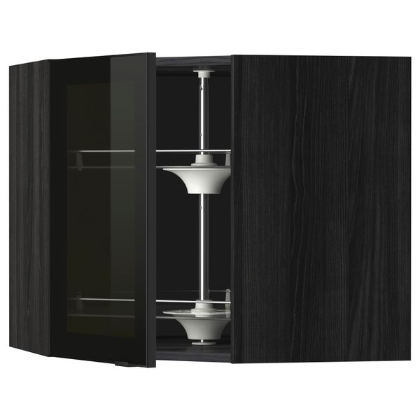 Угловой навесной шкаф с вращающающейся секцией, стеклянными дверцами МЕТОД, черный, Ютис дымчатое стекло - схема-чертеж с размерами