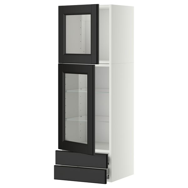 Навесной шкаф, 2 стеклянные дверцы, 2 ящика МЕТОД / ФОРВАРА, белый, Лаксарби черно-коричневый черно-коричневый - фото 1