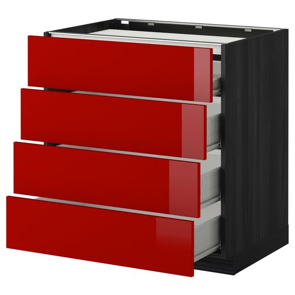 Напольный шкаф, 4 фронтальных панели, 4 ящика МЕТОД / ФОРВАРА, черный, Рингульт красный - схема-чертеж с размерами