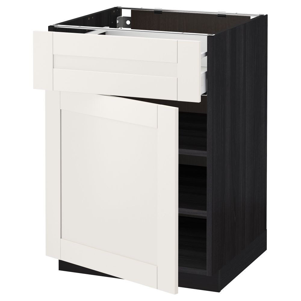 Напольный шкаф с ящиком, дверью МЕТОД / МАКСИМЕРА, черный, Сэведаль белый - схема-чертеж с размерами